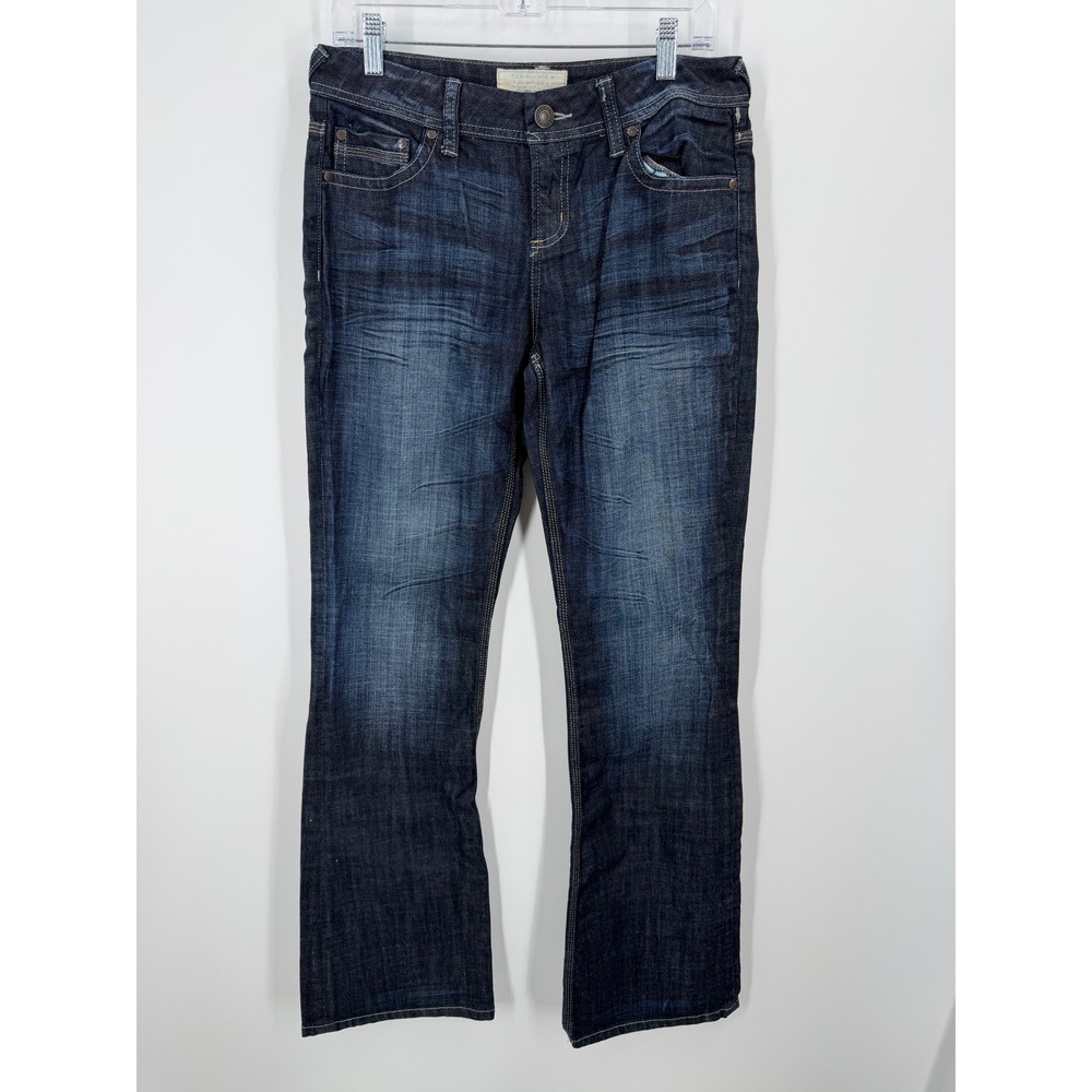 Maurices Flare Jeans Women 7/8 Long Blue Low Rise Distressed Denim